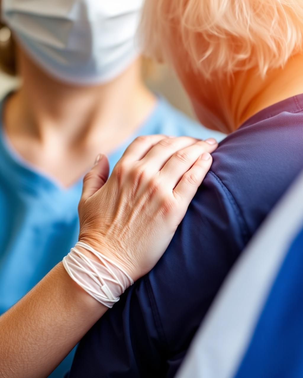 Caregiver hand on resident's shoulder