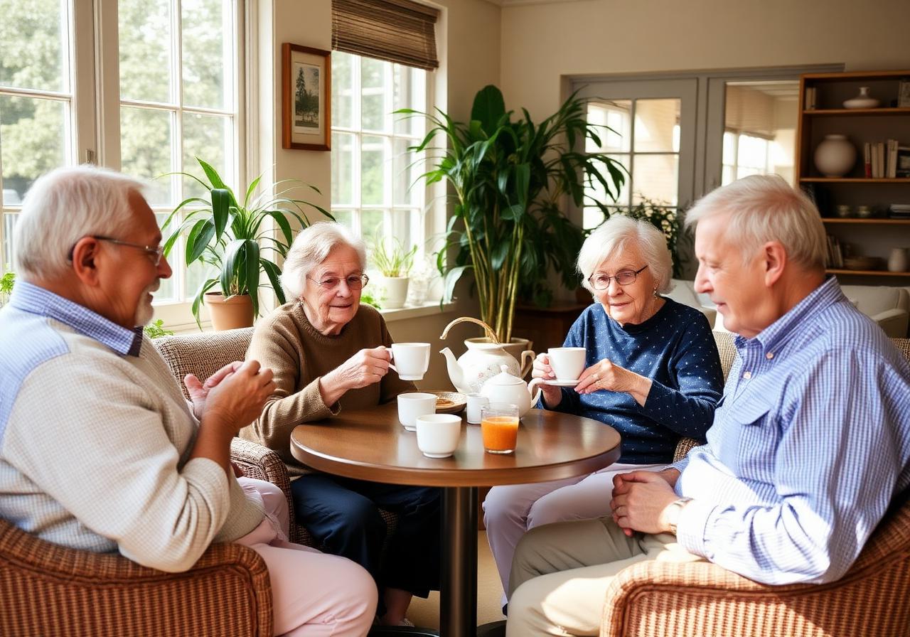 Residents sharing tea in the common room